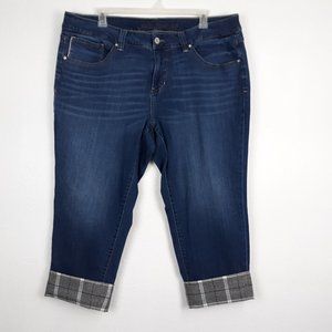 JAG Jeans Plus Size 24W Girlfriend Crop Plaid Flannel Hem Medium Wash Stretch